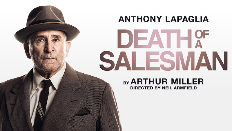 Death of a Salesman poster with a suited man in a hat.