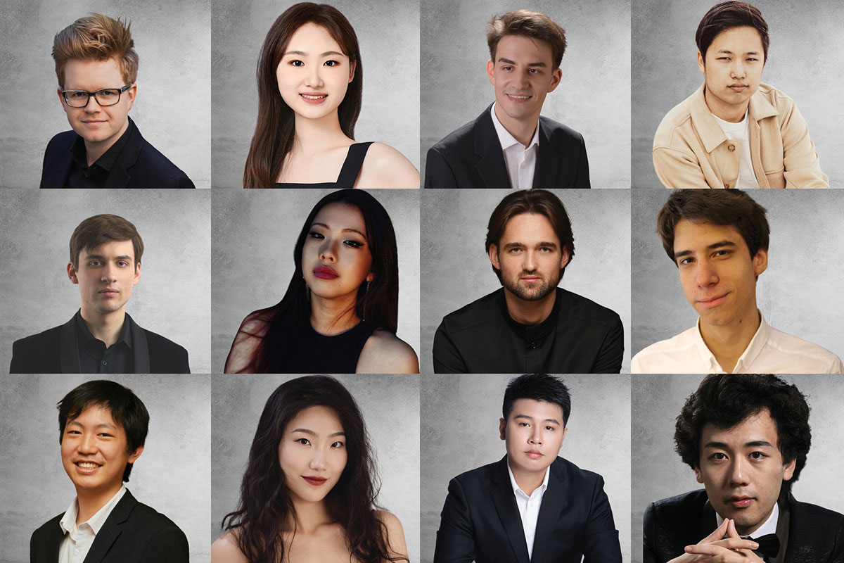 Twelve portraits of the semi-finalists for the 2023 Sydney International Piano Competition.
