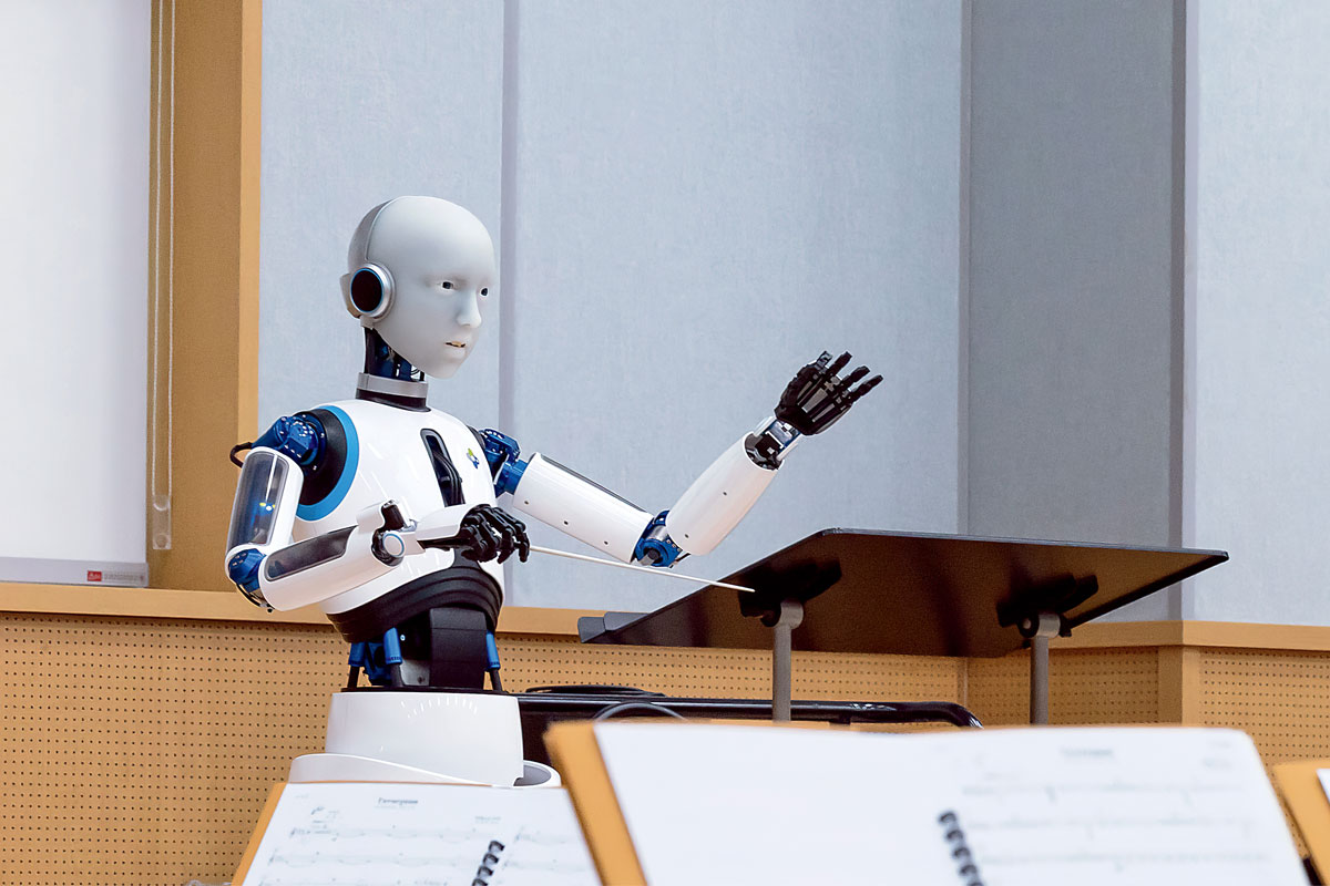 The South Korean-made robot called EveR 6 conducting musicians from the National Orchestra of Korea, prior to a performance at Seoul’s National Theater of Korea.
