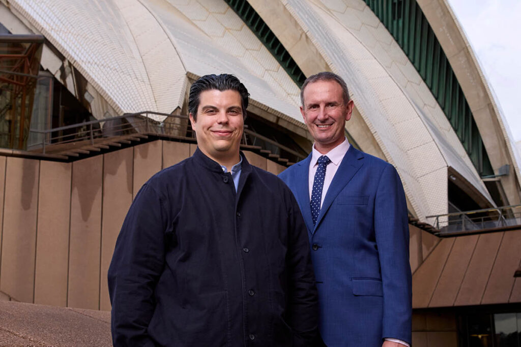 Opera Australia’s new Music Director Andrea Battistoni with the new CEO Alex Budd outside of the Sydney Opera House
